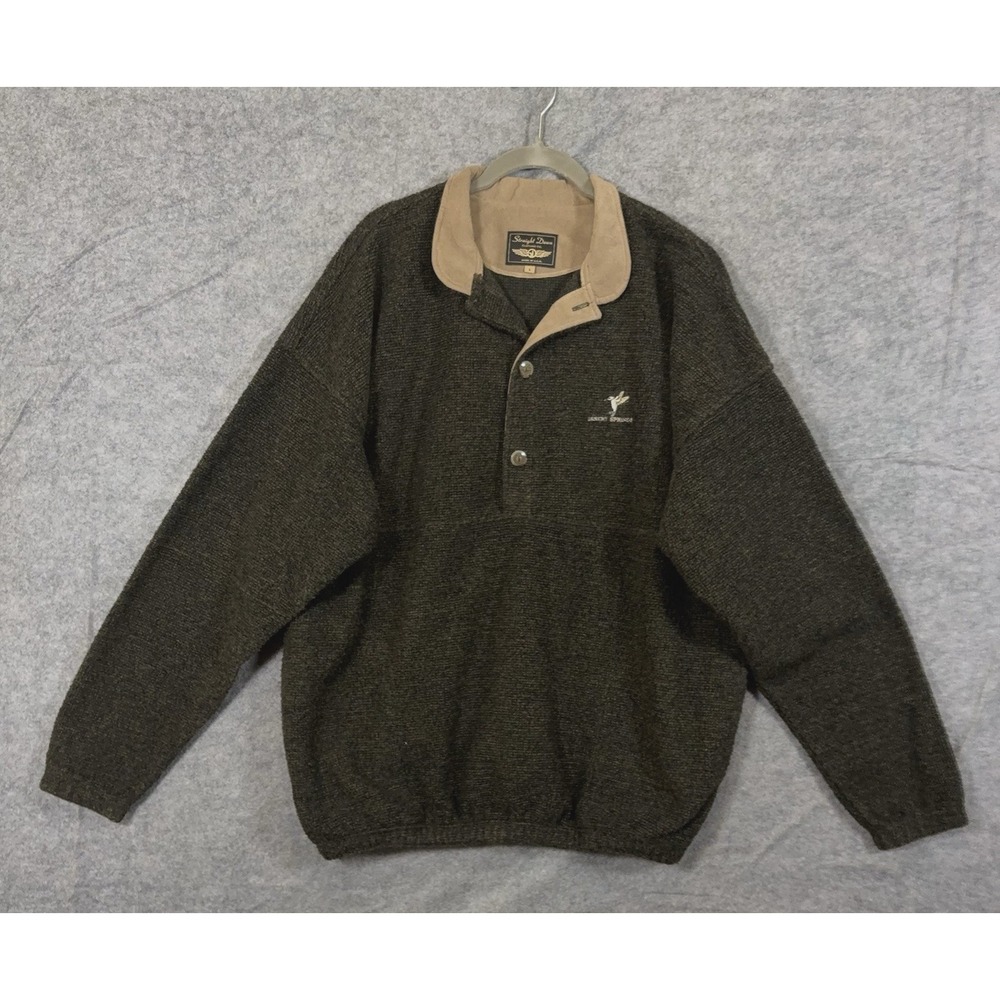 Straight Down Henley Sweater Mens Sz L Green 1/4 Button Desert Springs USA VTG